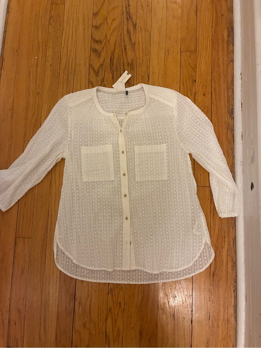 Lightweight White Sheer Button-Front Blouse - Women Tops